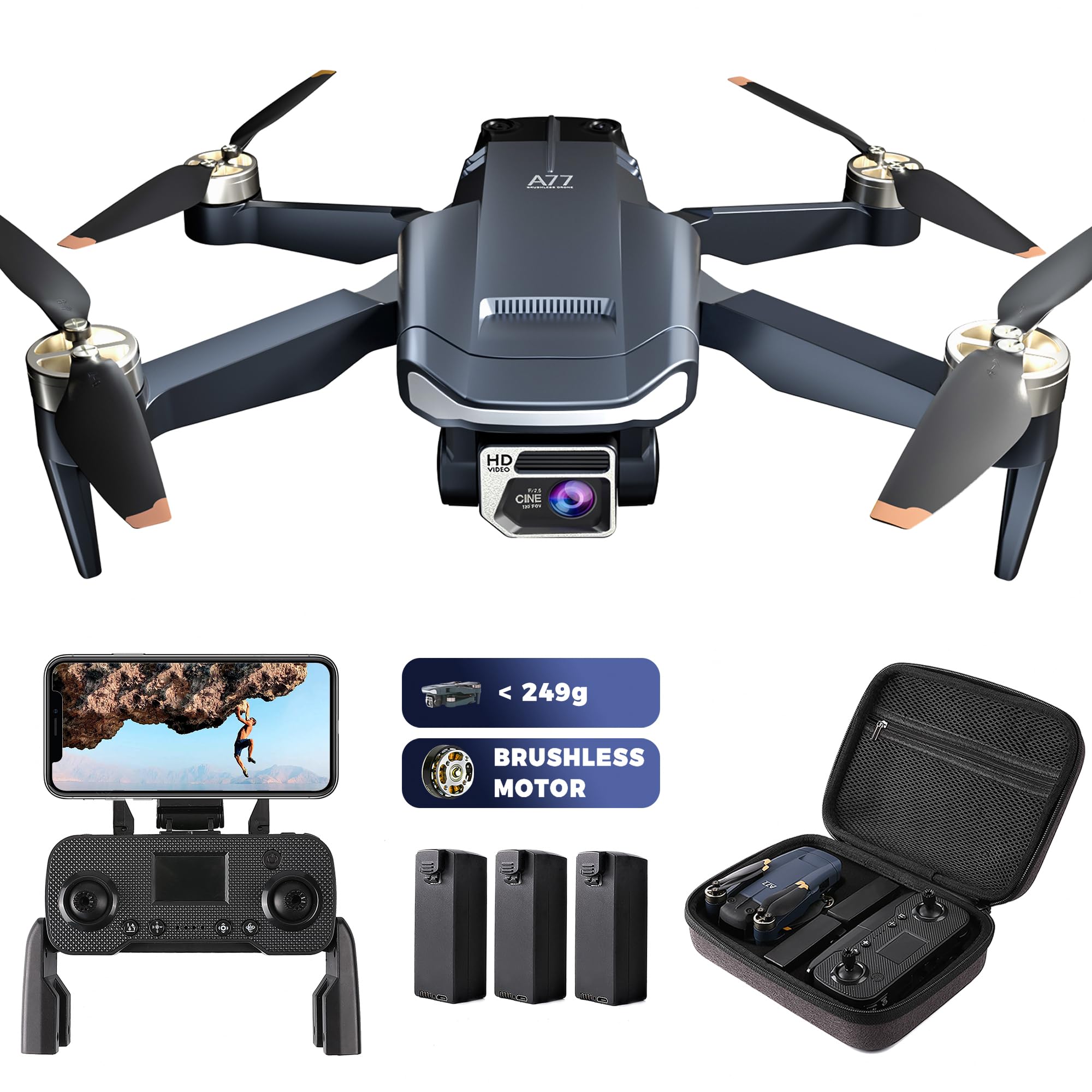 2650 ft Control Range Super Endurance Foldable Drone with Camera for Beginners–60+ min Flight Time, WiFi Quadcopter with 4K HD Camera, Brushless Motor, Auto Hover, Follow Me (3 Batteries)