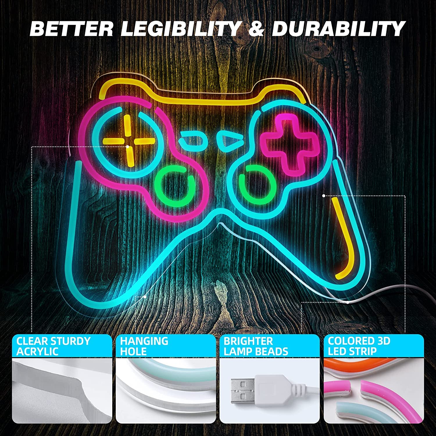 Eufrozy Dimmable Game Neon Sign, Acrylic Gaming LED Neon Light Sign, Bedroom Wall Decor Lights Powered by USB with Switch, for Kids, Boys, Gamers,