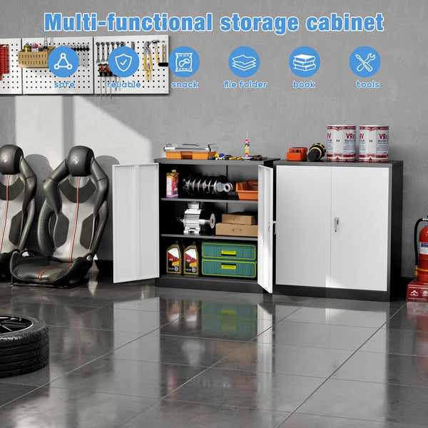 Metal Storage Cabinet with 2 Door and 3 Adjustable Shelves,140X80x40CM Steel Cabinet for Warehouse,Garage,Home,Office,Easy Assemble Required(Black/White)