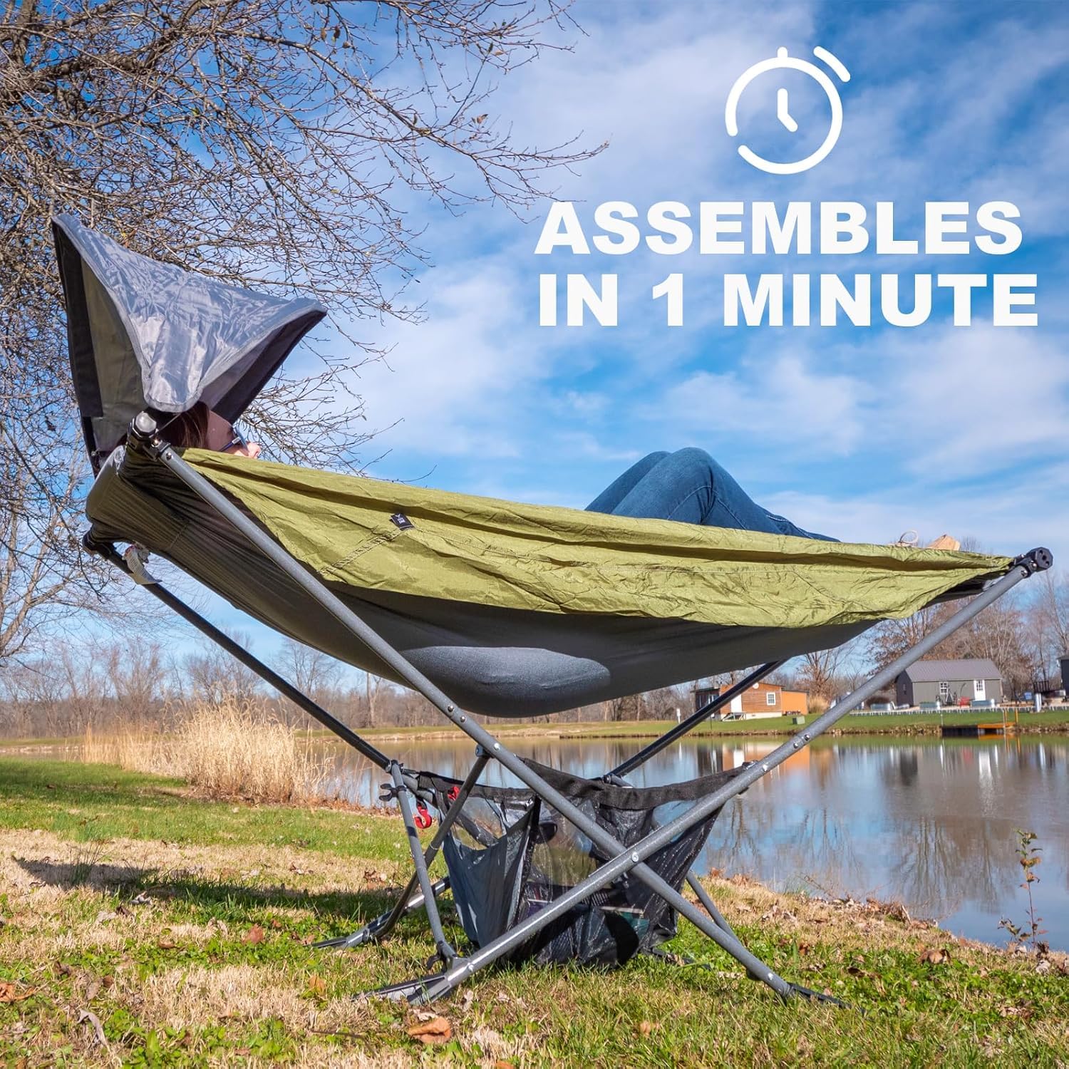 MOCK ONE Hammock with Stand with Adjustable Sunshade Canopy, Portable Free Standing Hammock with Steel Frame for Outdoor, Garden, Camping, Beach, Orange