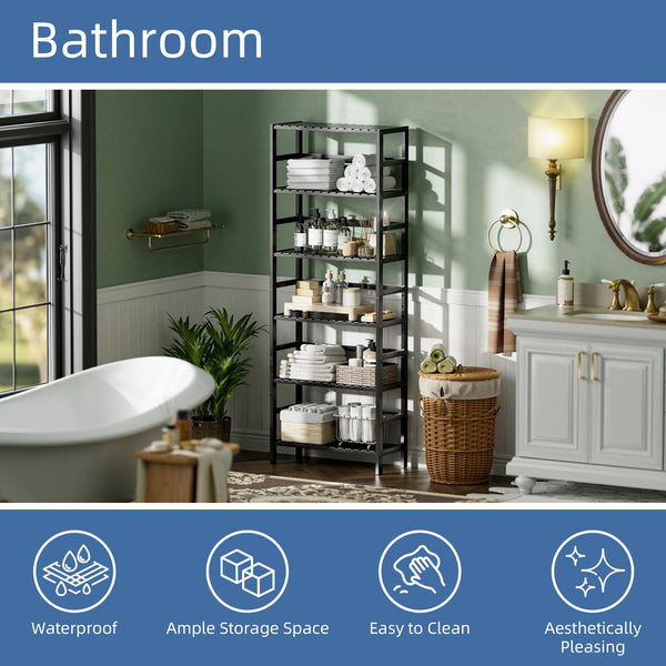 HITNET Bamboo Bookshelf, 6-Tier Tall Open Bookcase with Adjustable Shelves, Floor Standing Storage Shelf Unit for Living Room Bathroom Home Office,