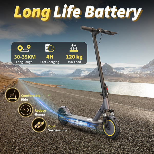 Electric Scooter, Electric Scooter Adult 350W with 25-35KM Range, Max Speed 25KM/H, 8.5" Solid Tire, Double Braking System for Adults and Teens