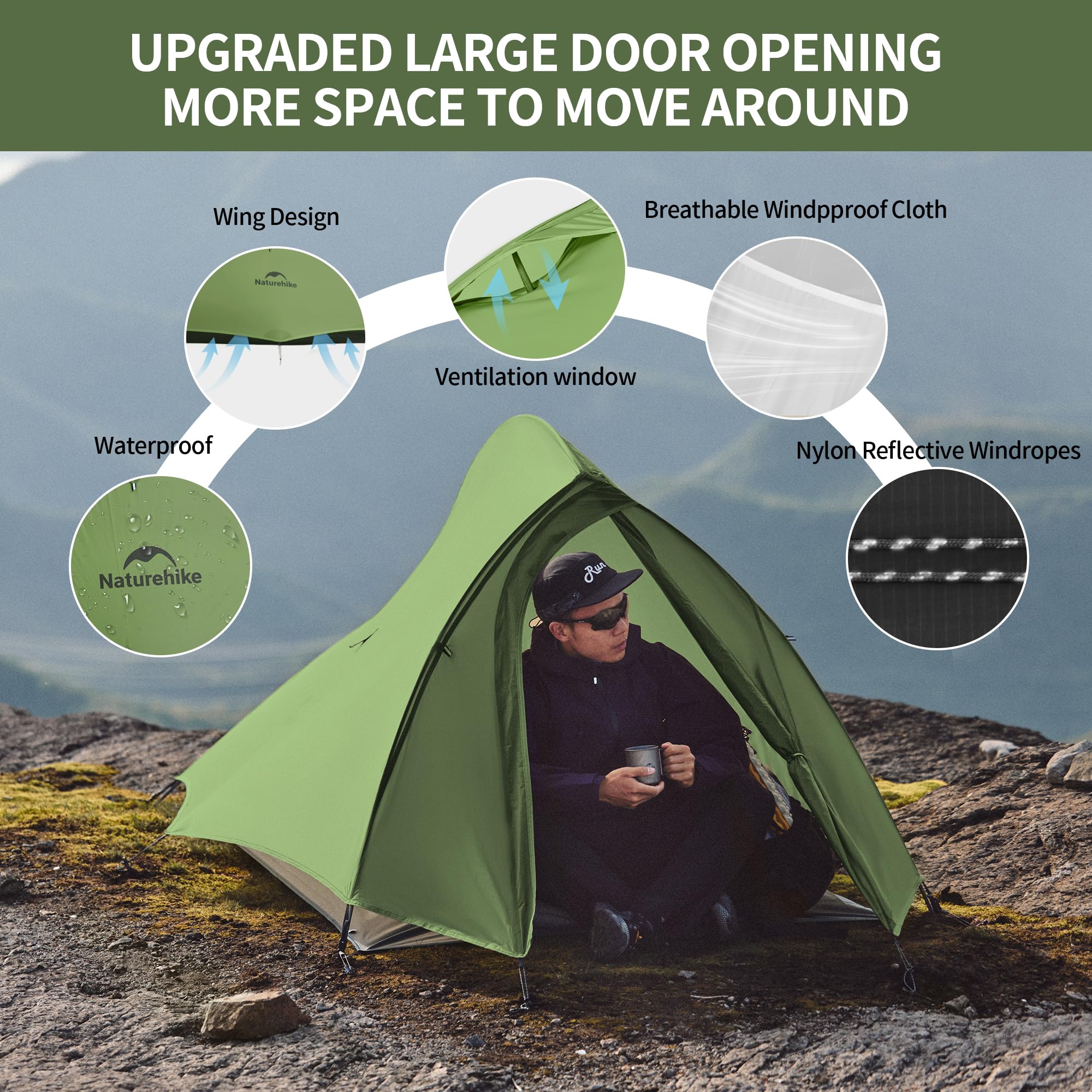 Naturehike Cloud up 2 Camping Tent 2 Man Backpacking Tent 3-4 Season Wild Country Tent Lightweight Dome Tent