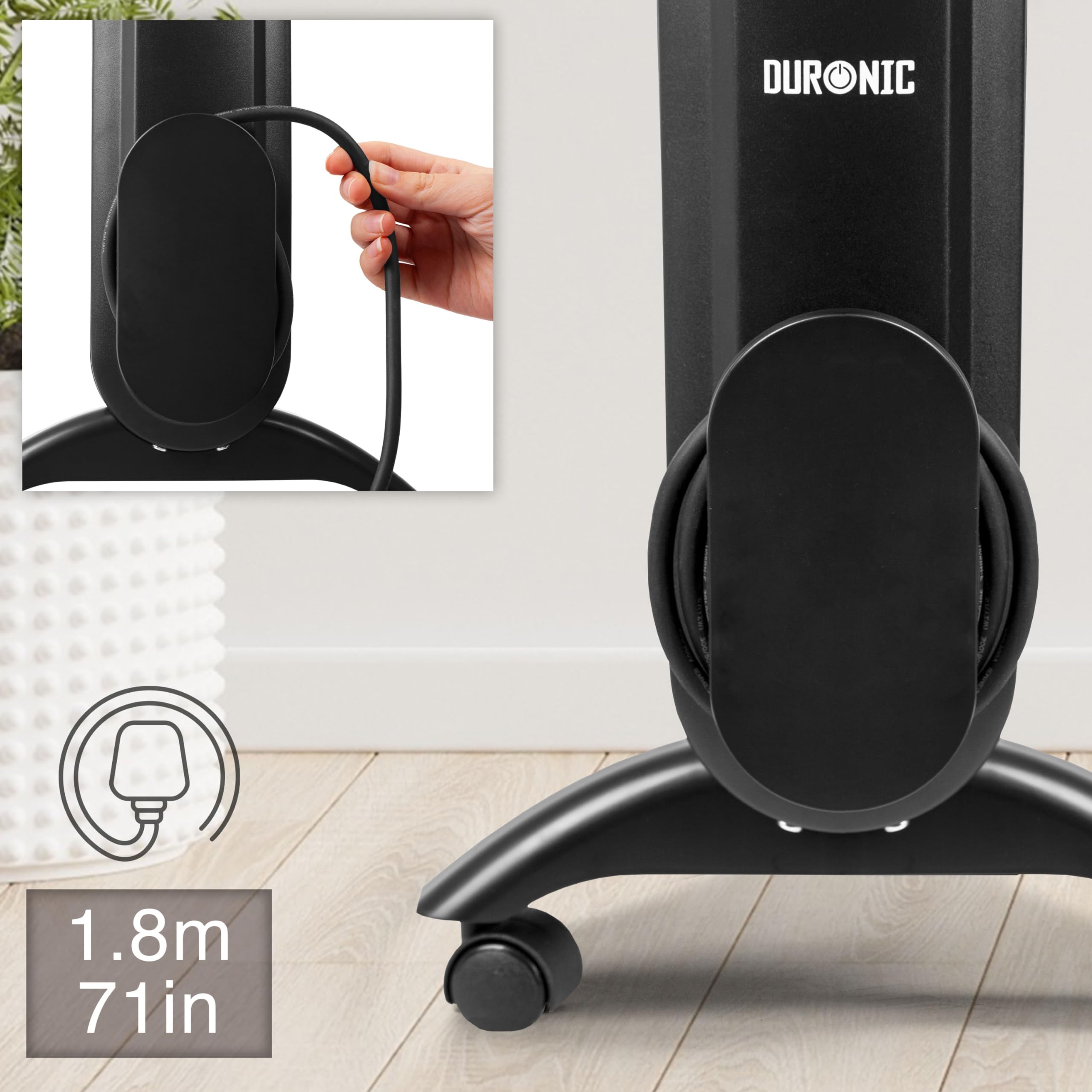 Duronic Electric Heater HV180 WE 2000W Oil Free Radiator Convection Heater Free Standing Radiator Mica Panel Heaters Portable Radiators with Micathermic Panels Convector for Home, Bedroom, Office