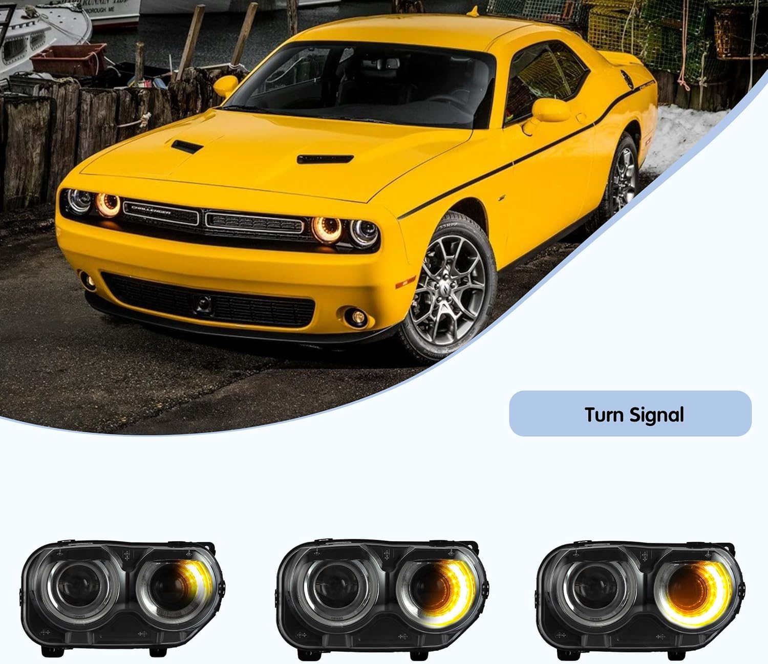 VLAND Headlight suitable for Dodge Challenger 2015-2019 LED headlight, RGB