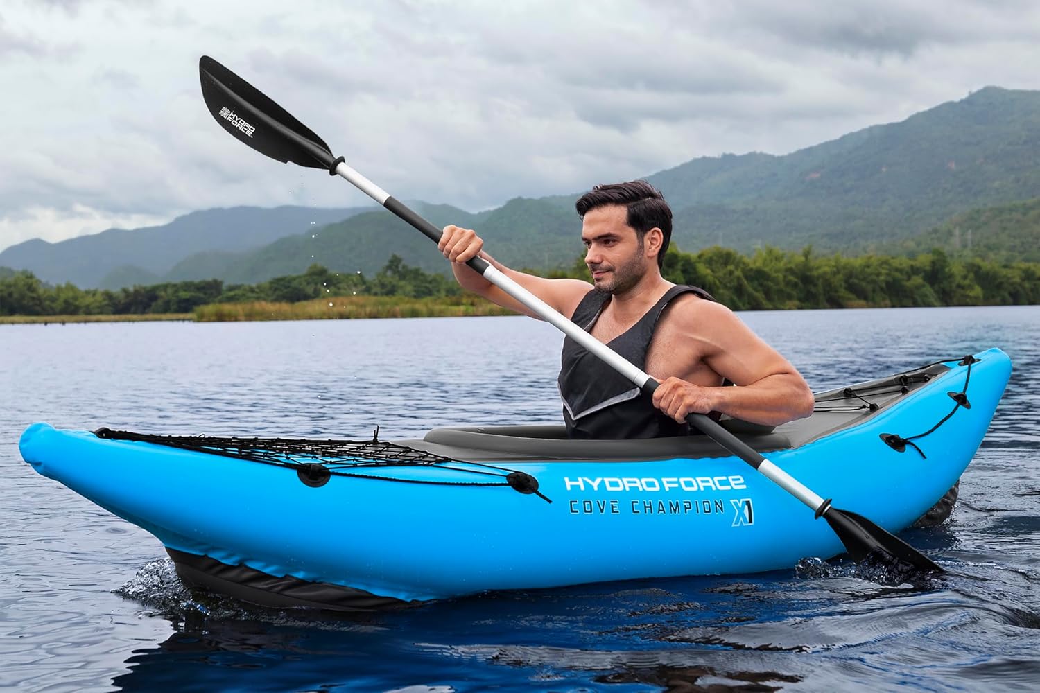 Bestway | Hydro-Force Cove Champion X1 Kayak| Inflatable Boat Set With Hand Pump, Paddles, Seats, Fins and Storage Bag | One Seater