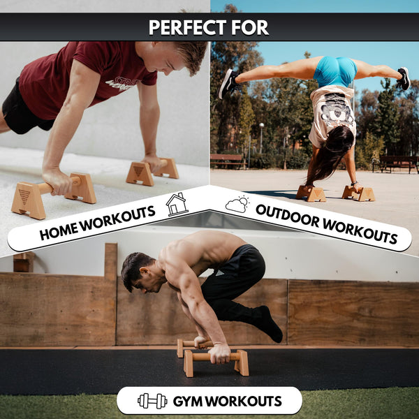 GORNATION Wooden Parallettes, Beech Wood Parallettes Bars, Wood Bars for Calisthenics, Fitness, Handstand & Push Up, Non-Slip Feet & Portable
