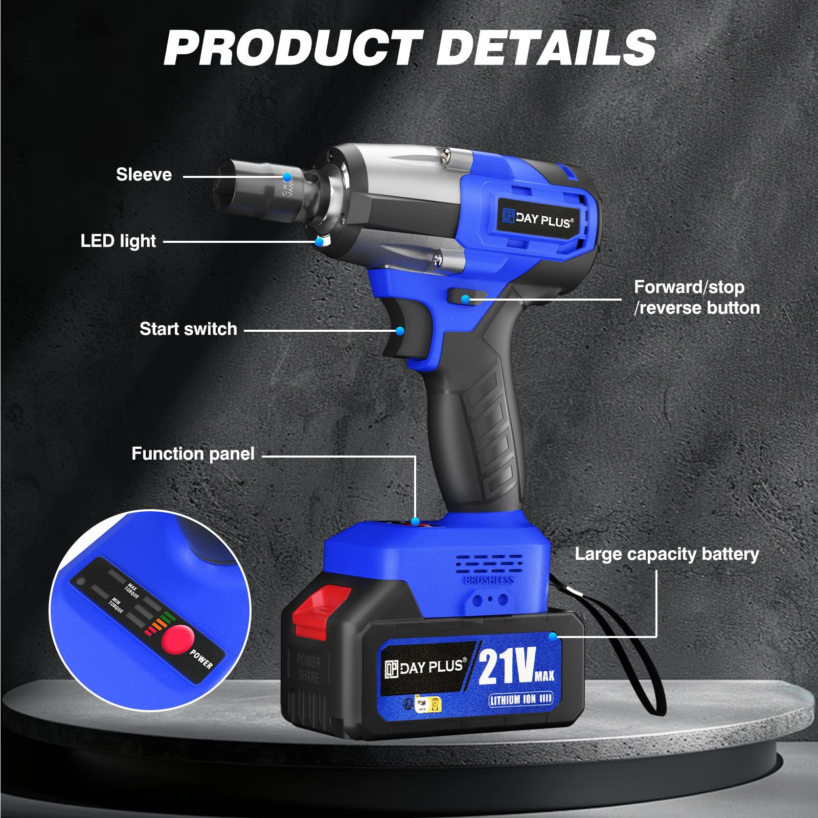 Cordless Impact Wrench,1/2" Brushless Power Impact Gun,2500RPM Electric Wrench, Max Torque 550N.m with 4 Sockets, 12PCS Screwdriver Bits, 4.0Ah Battery & Carry Box for Car Home