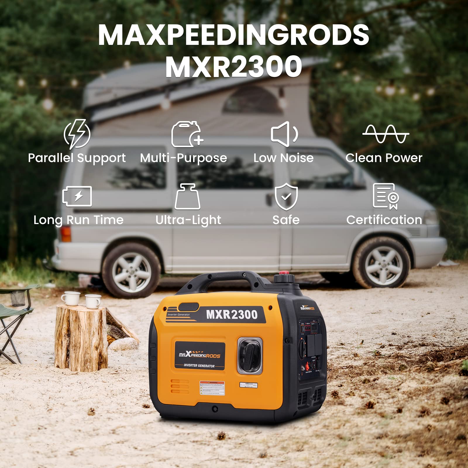 maXpeedingrods 5500W Portable Inverter Generator Petrol Silent Pure Sine Wave Generator for Camping, RV Travel,Home,or Jobsites