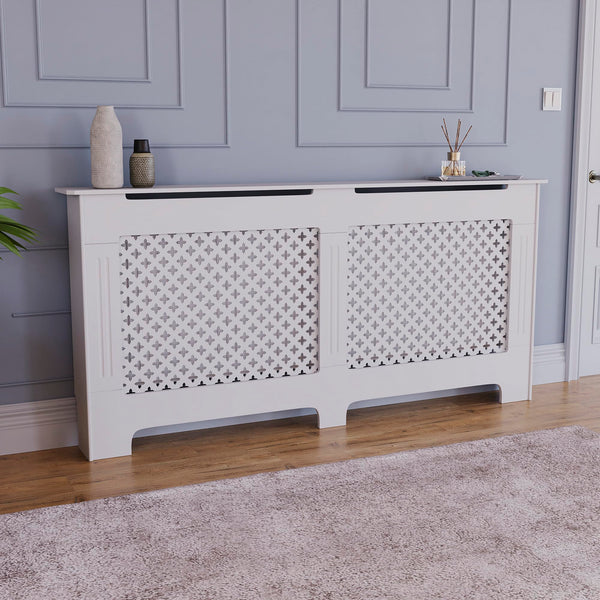 Vida Designs Oxford Radiator Cover – Traditional Cross Pattern, Olive Grey, MDF, Modern Painted Finish, Heat Efficient, Small, (H 82 x W 78 x D 19 cm)