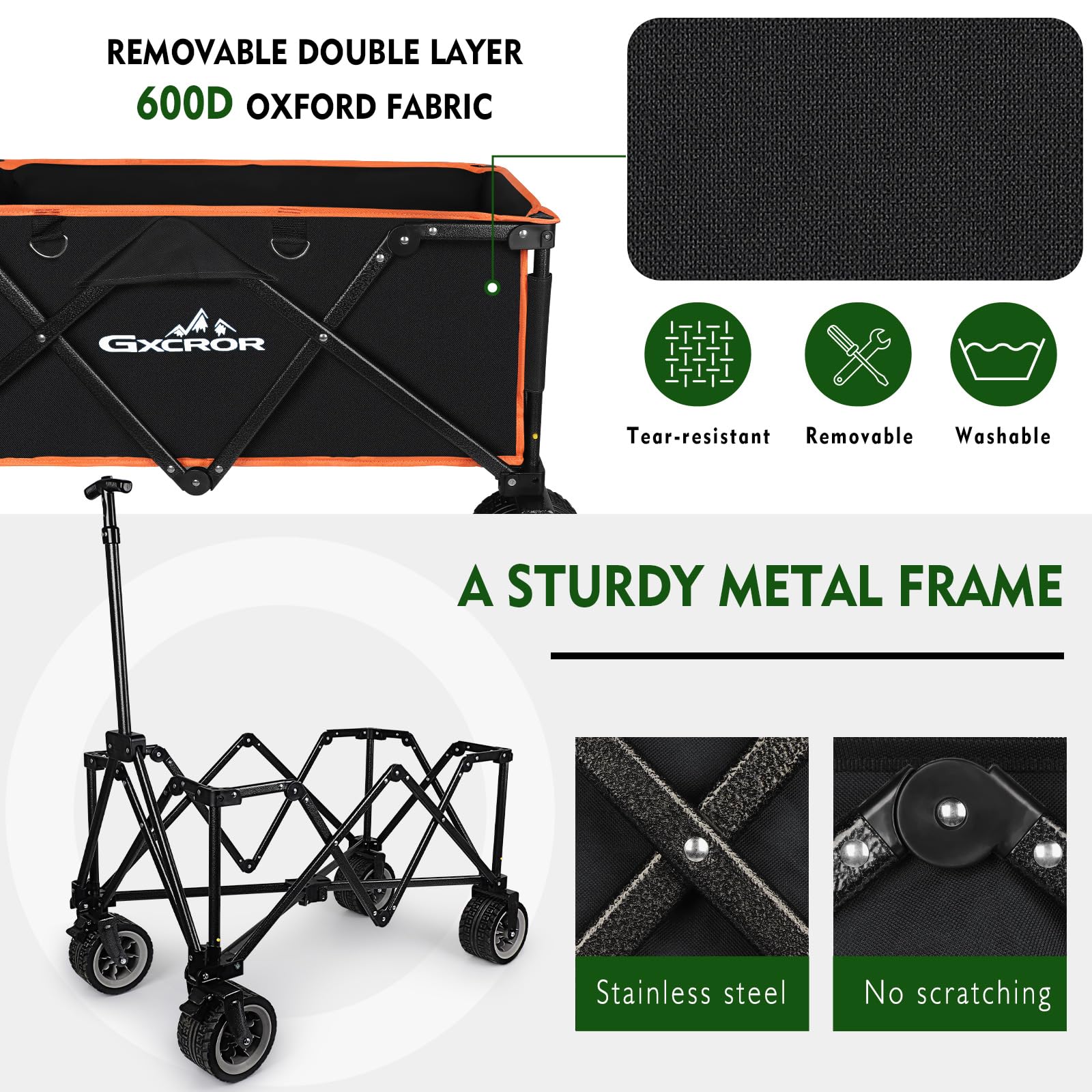 Folding Festival Trolley Collapsible Camping Garden Trolley Cart with 200KG Capacity, Heavy Duty Outdoor Beach Wagon, All Terrain Utility Wagon for