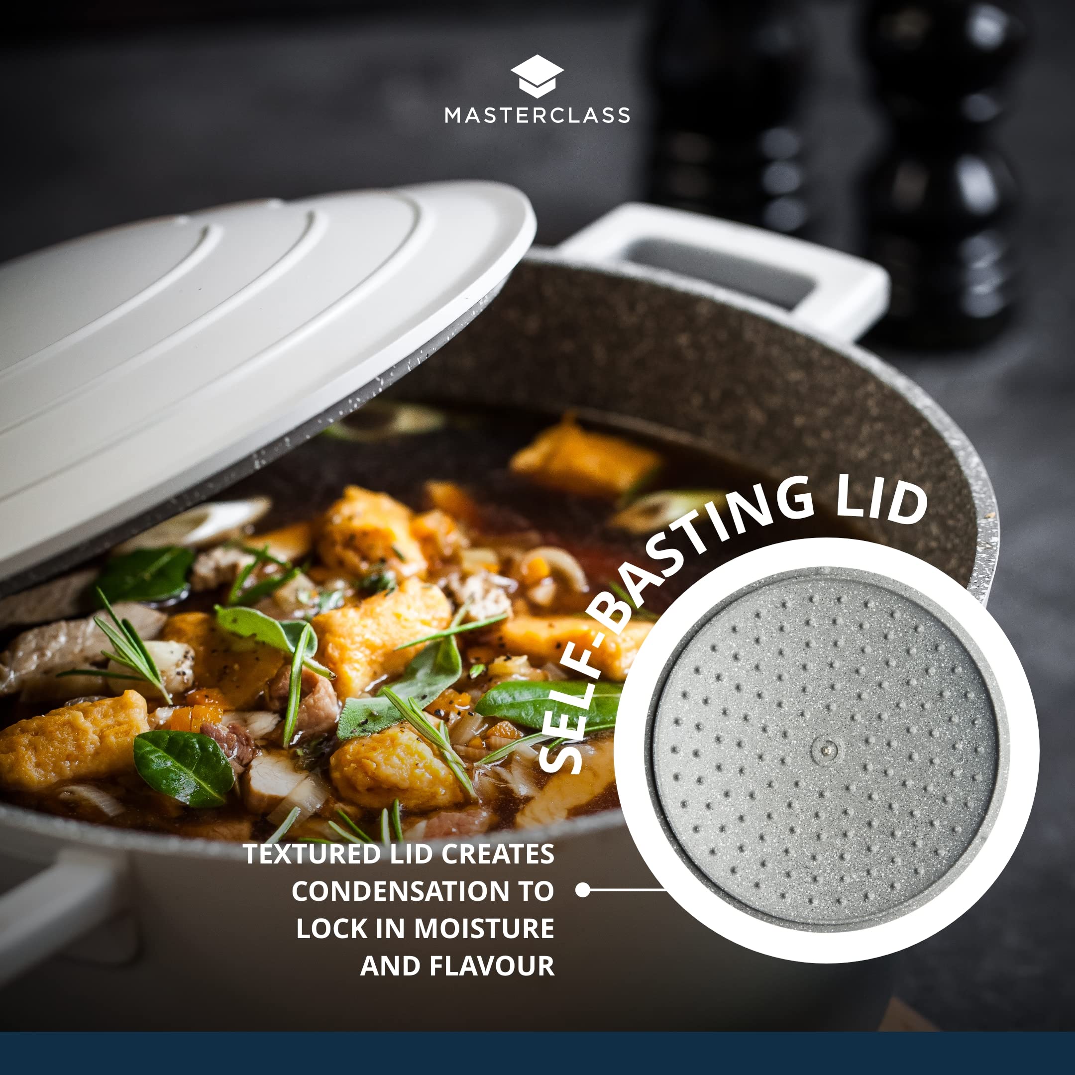 MasterClass Casserole Dish With Lid, Medium 4L/24 cm, Lightweight Cast Aluminium, Induction Hob And Oven Safe, Black