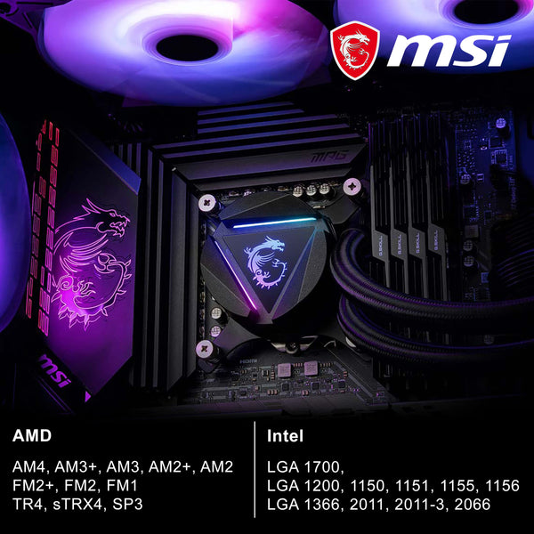 MSI MAG CORELIQUID 360R V2 AIO CPU Liquid Cooler - Rotatable ARGB Blockhead, Integrated Radiator Pump, Split-Flow Water Cooling, Evaporation-Proof Tubing, Easy to Install - AMD & Intel Compatible
