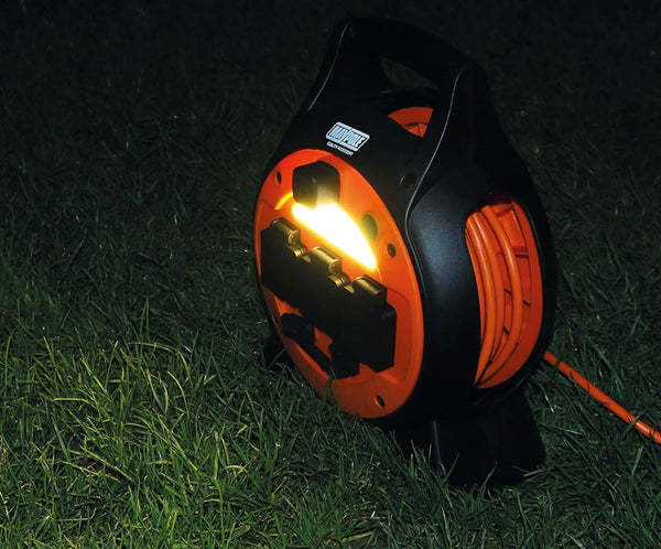 Maypole 230V 10A Mobile Mains Roller Power Unit with USB and Built in LED Light for Caravans, Camping, Campervans, Motorhomes