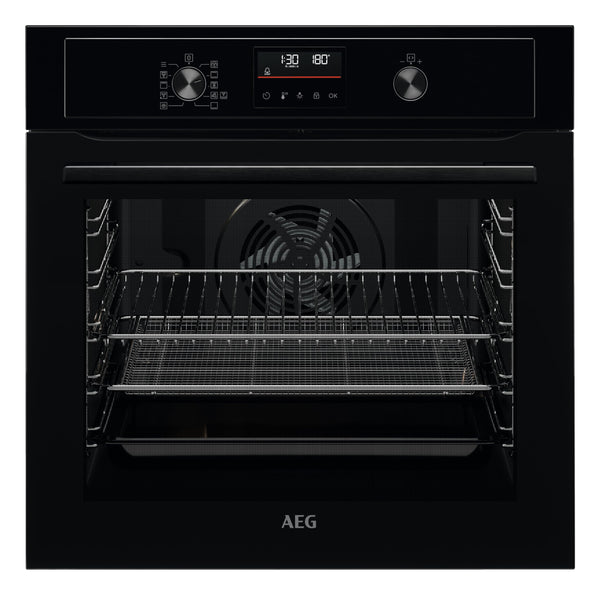 AEG 3000 Series Surroundcook Integrated Oven BEX335011B, 72L Multilevel Cooking, Turbo Grill, Defrost, Led Display, XL Baking Tray, Aqua Clean, Built-in Oven 590x560x550mm, Class A+++ Black
