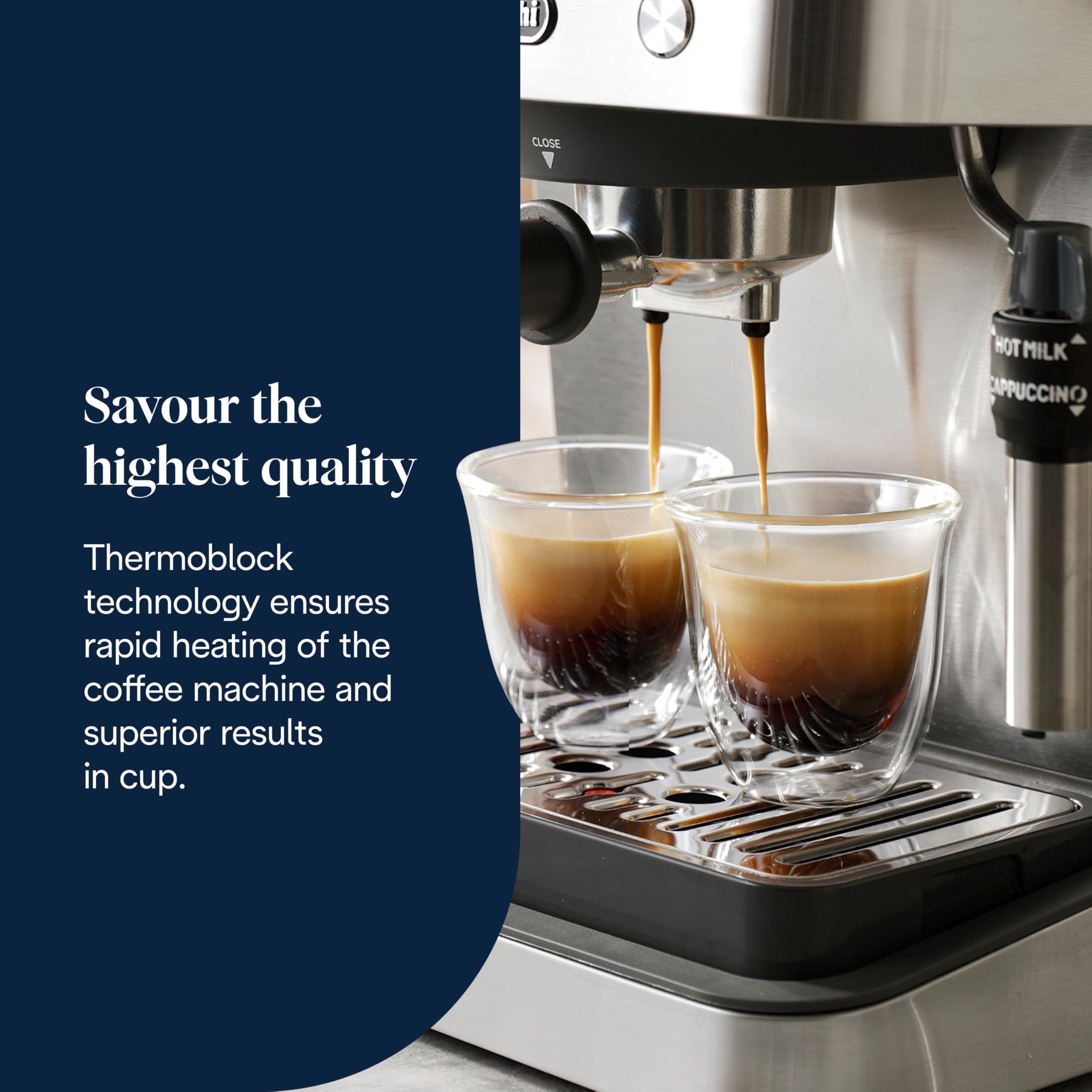 De'Longhi Manual Coffee Machine Stilosa EC260.CR, 15 Bar Pressure, Cappuccino System, Automatic Switch-Off, Compatible with ESE pods, 2 Level Tray, Capacity 1L Cream