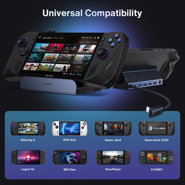 iVANKY 8-in-1 Docking Station for Valve Steam Deck OLED/ASUS ROG Ally X/Lenovo Legion Go/MSI Claw, ROG Alloy/Stream Deck Dock Hub with HDMI 4K@144Hz, Gigabit Ethernet, 3*USB-A 3.0, 100W USB-C Charge