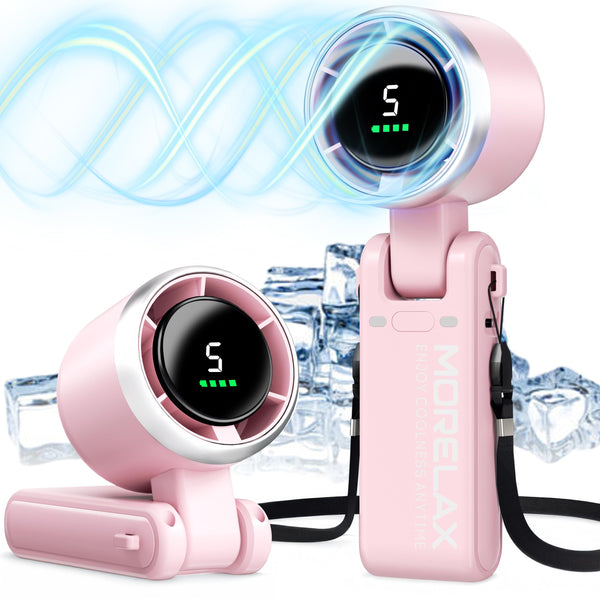 Morelax Personal Handheld Fan,High-Speed Turbo Fans,5-Speed with LED Display,Powerful Motor,4000mAh,USB Rechargeable Portable Cooling Fan for Outdoor Activities,Travel,Working,White