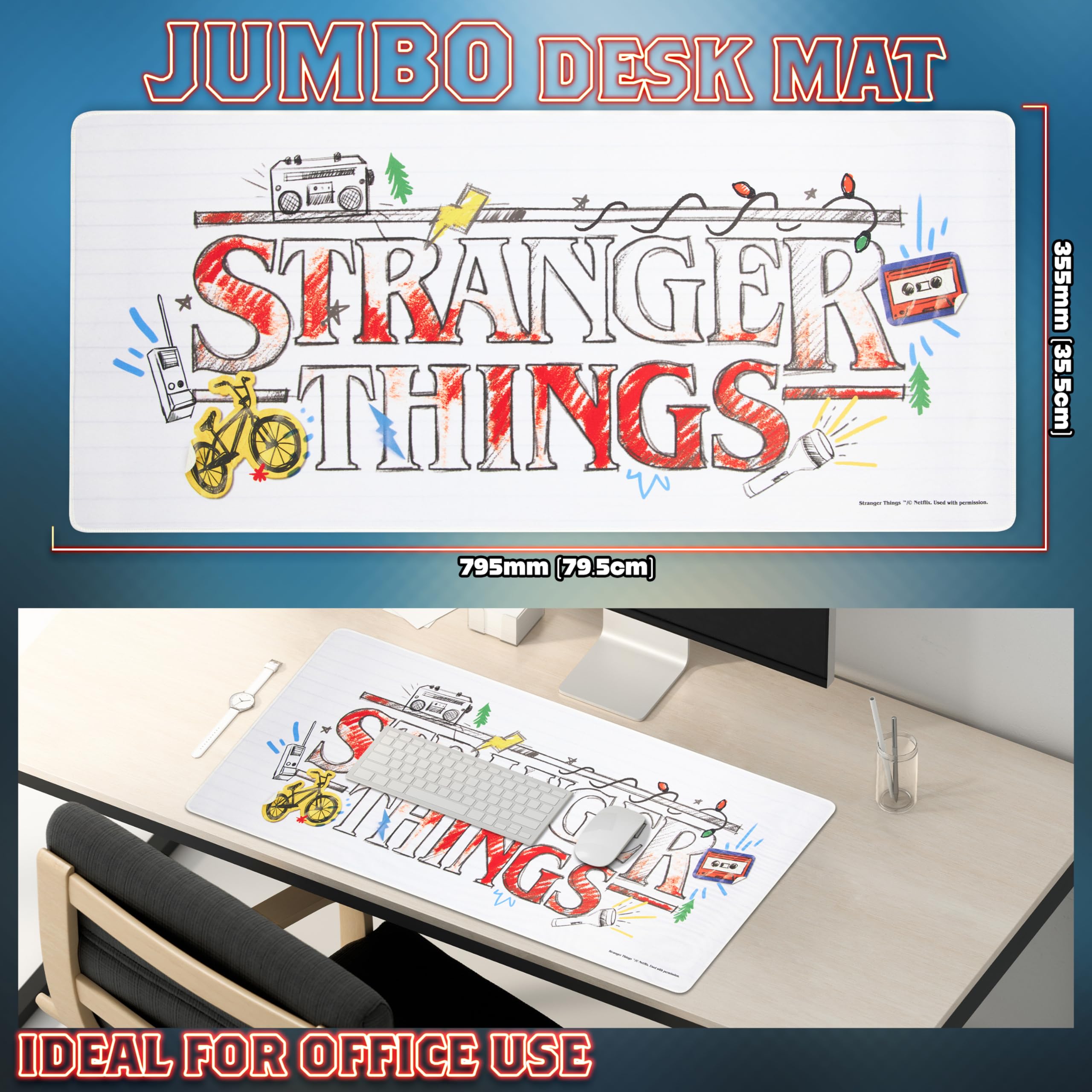 Stranger Things Desk Mat Large Mouse Mat 80 x 36 cm Desk Protector Mat PC Laptop Keyboard and Mouse Mat Gamer Gifts (White)