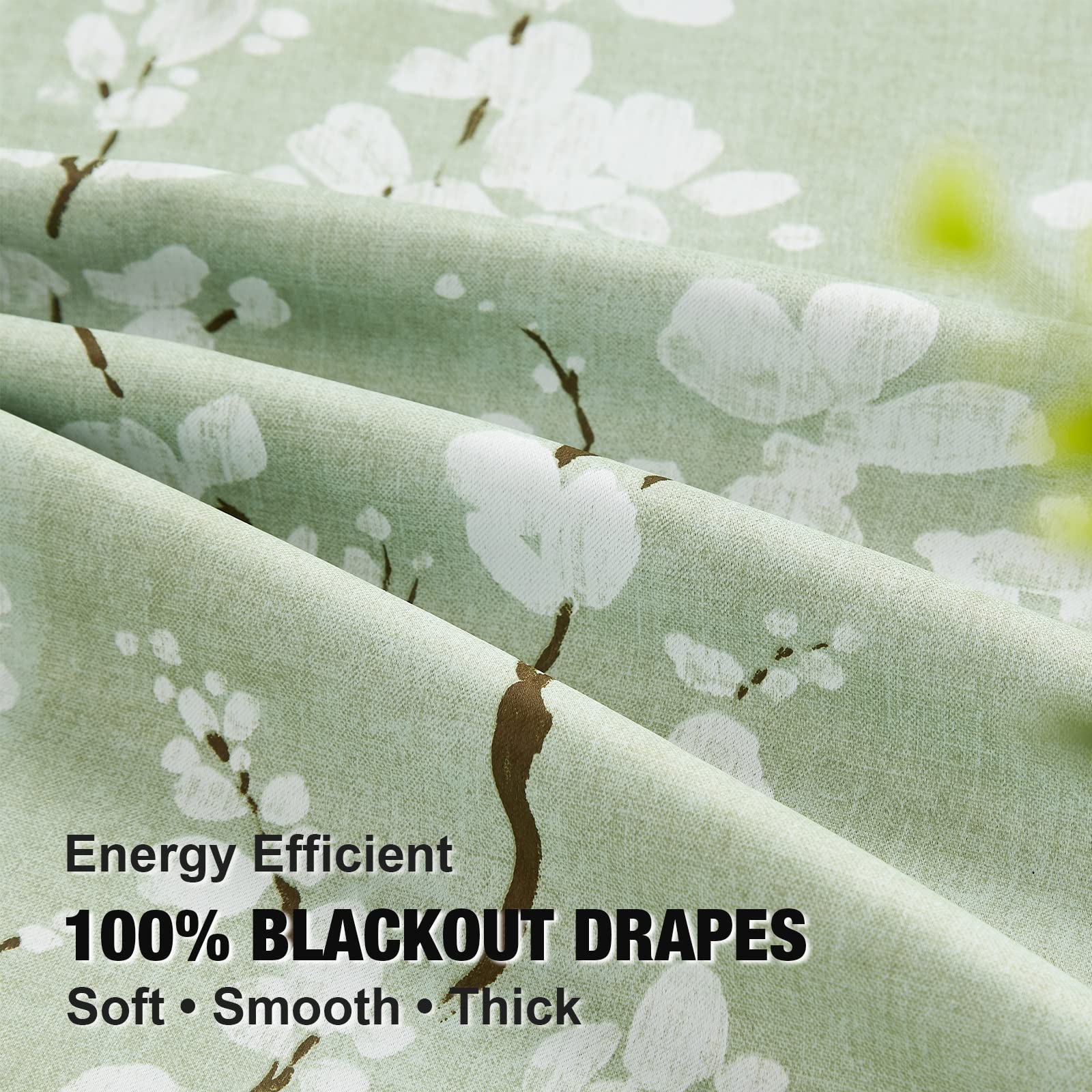 Fmfunctex Green Floral Blackout Curtains for Bedroom 72 inch Drop Eyelet Curtains for Living Room Nursary Blossom Thermal Insulated Window Curtain