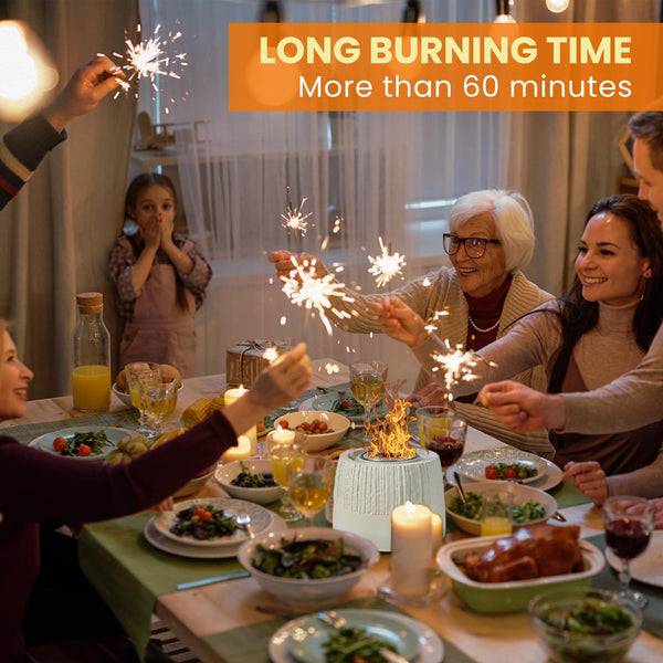 VOSSMOON Tabletop Fire Pit, Bioethanol Table Top Fire Bowl, Portable Round Fireplace indoor or Outdoor, Concrete Table Top Patio Heater Ethanol Burner with Tempered Glass for Potluck or Camping, Black