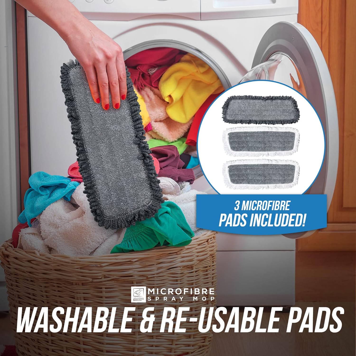 Microfibre Floor Spray Mop Dry Wet Mop Kitchen Floor Cleaning 360° Swivel Head Suitable for Cleaning Tile Laminate Hardwood Ceramic with 3 Replacement Pads, 600ML Refillable Bottle & 1 Scraper