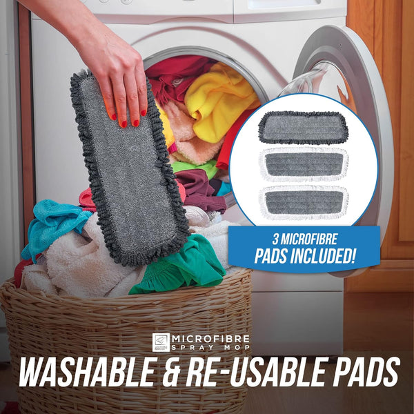 Microfibre Floor Spray Mop Dry Wet Mop Kitchen Floor Cleaning 360° Swivel Head Suitable for Cleaning Tile Laminate Hardwood Ceramic with 3 Replacement Pads, 600ML Refillable Bottle & 1 Scraper