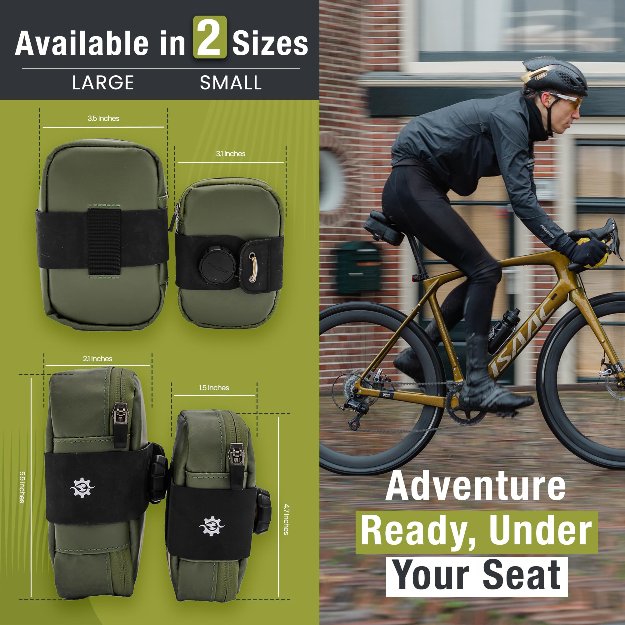 Lumiere & Co. Falcon Magnetic Bike Saddle Bag – 0.69L | 6" x 3.5" x 2" | Sleek Minimalist Brick Design, Fast Magnetic Buckle Attachment | Road Cycling–Specific Bike Seat Bag (Black, Large)