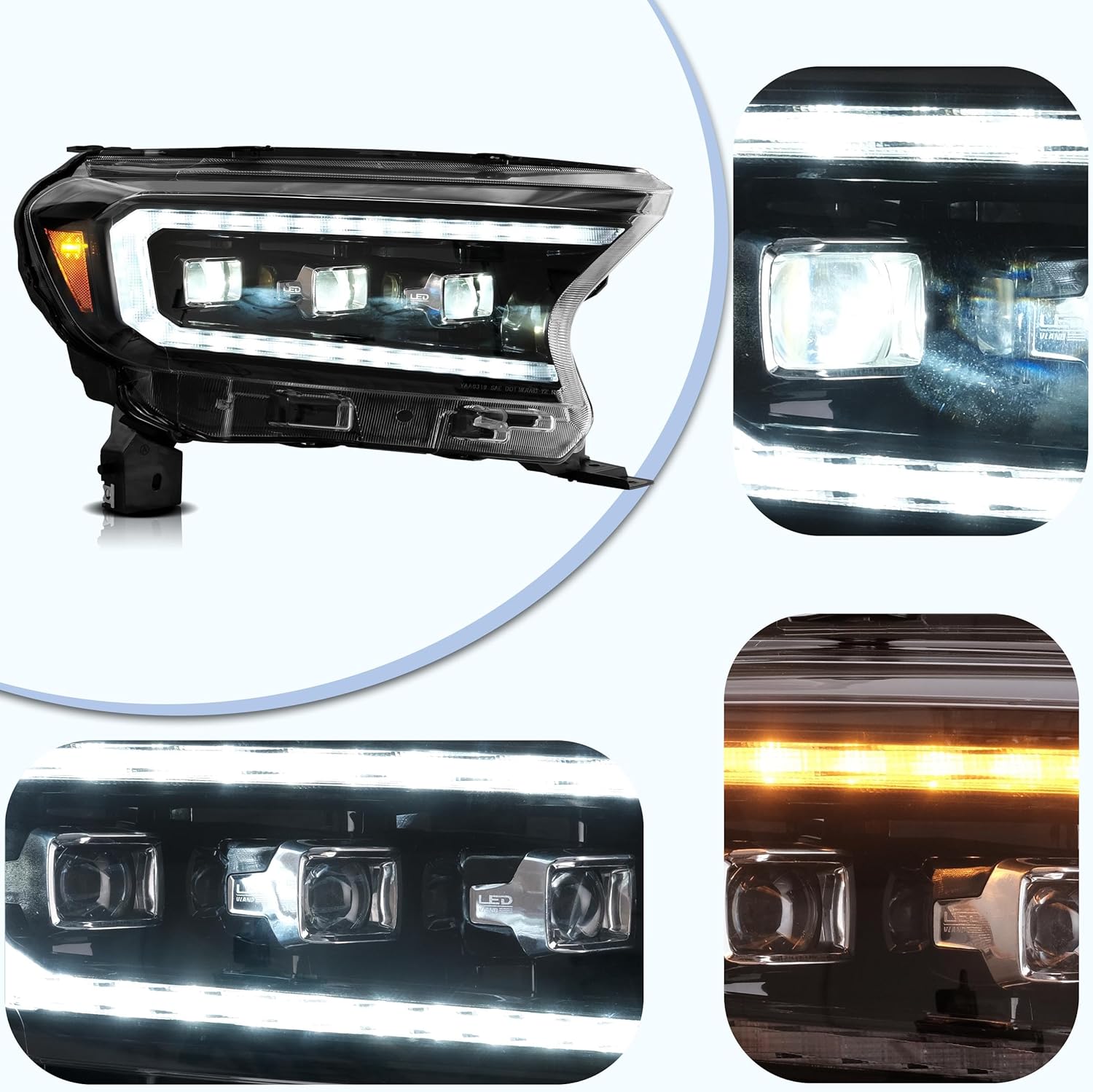 VLAND Headlight Pair Suitable for Ranger T6 T7 T8 T8 XL XLT Wildtrak 2015-2021 with Sequential Indicators (Clear) LHD
