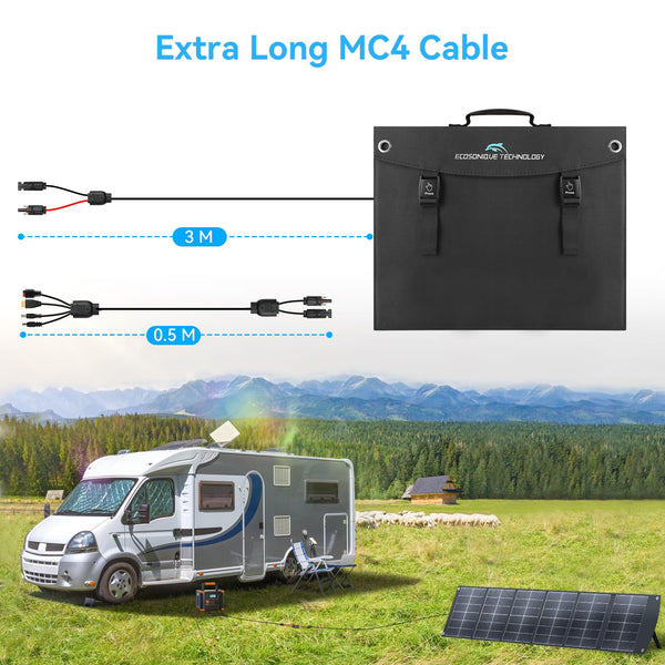 Ecosonique 100W Portable Foldable Solar Panels Charger Fast Charging with USB-C PD3.0 USB-A QC3.0 DC 20V Lightweight with Kickstand for Camping Power Station Solar Generators Cell Phones Power Banks