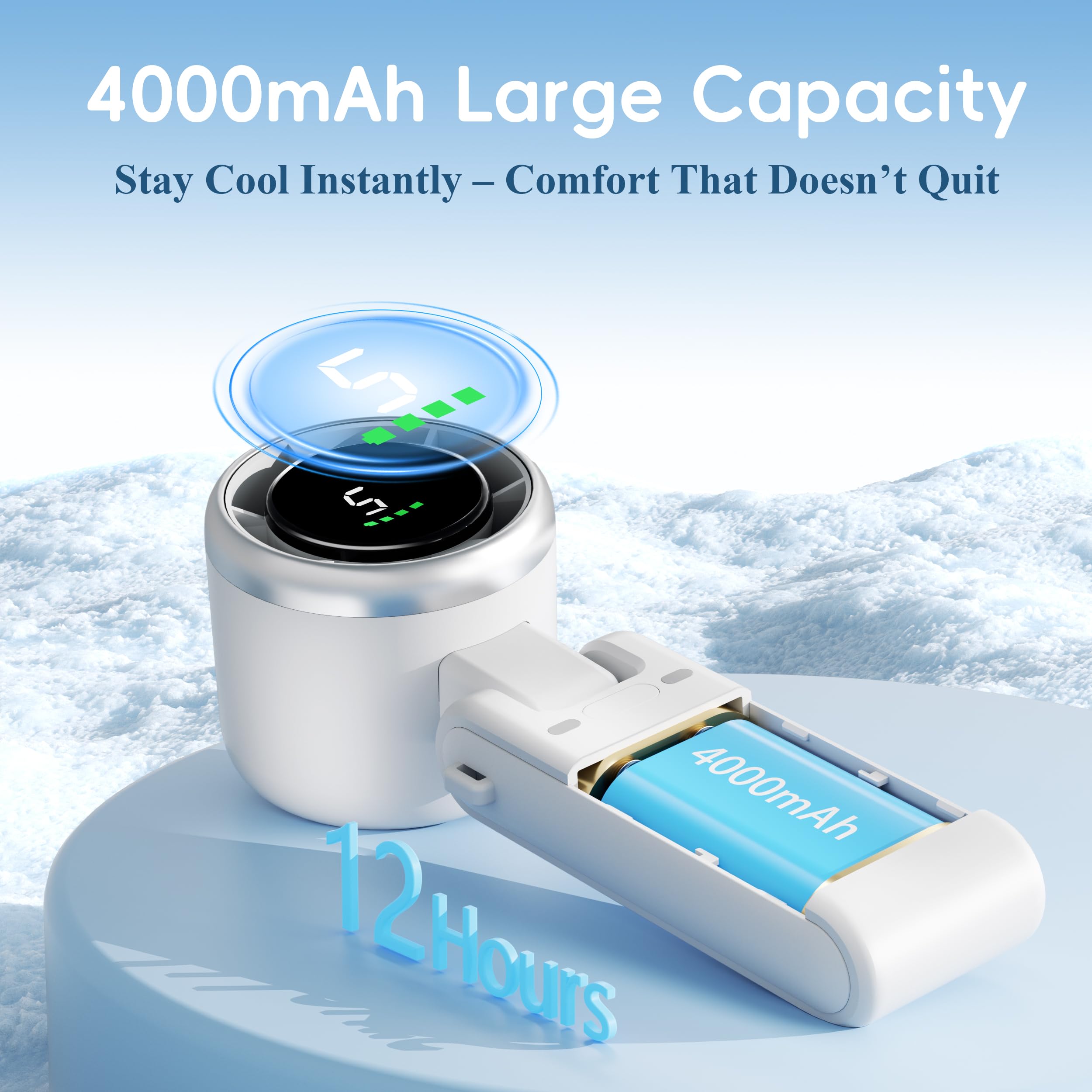 Morelax Personal Handheld Fan,High-Speed Turbo Fans,5-Speed with LED Display,Powerful Motor,4000mAh,USB Rechargeable Portable Cooling Fan for Outdoor Activities,Travel,Working,White