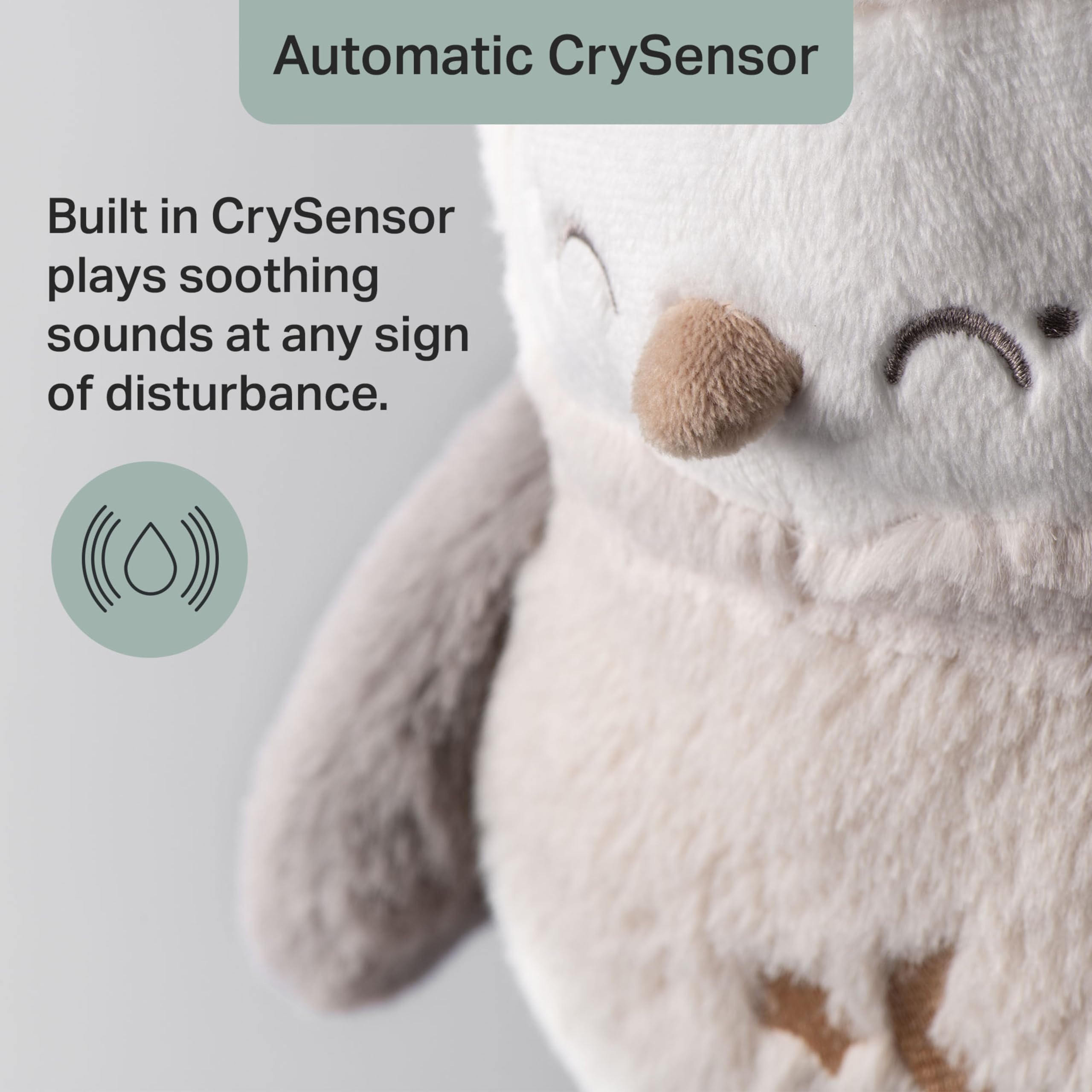 Tommee Tippee OllieOwl Deluxe Baby and Toddler Sound and Light Sleep Aid, Automatic CrySensor Soothes with 3 Natural Sounds and 3 Lullabies, Adjustable Volume, Soft Plush Fabric, USB Rechargeable