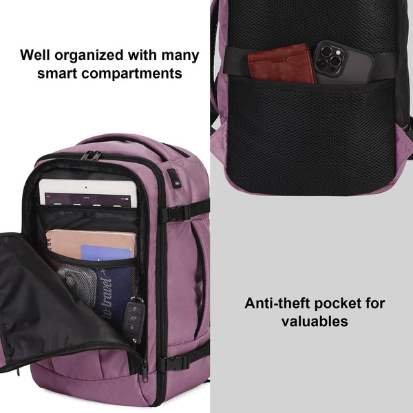 ECOHUB Easyjet Cabin Bag 45x36x20 Underseat Backpack Travel Rucksack 13 Pocket Hand Luggage Waterproof Recycled PET Eco Friendly Carry On Bag for Women & Men 30L Pink