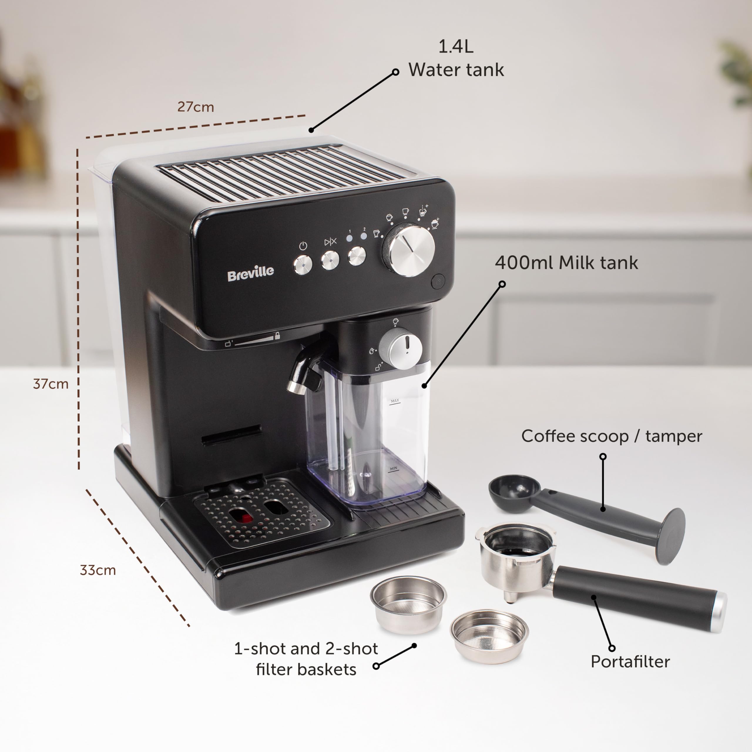 Breville One-Touch CoffeeHouse Coffee Machine | Espresso, Cappuccino & Latte Maker | 19 Bar Italian Pump | Automatic Milk Frother | ESE Pod Compatible | Black [VCF107]