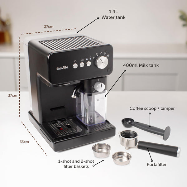 Breville One-Touch CoffeeHouse Coffee Machine | Espresso, Cappuccino & Latte Maker | 19 Bar Italian Pump | Automatic Milk Frother | ESE Pod Compatible | Black [VCF107]