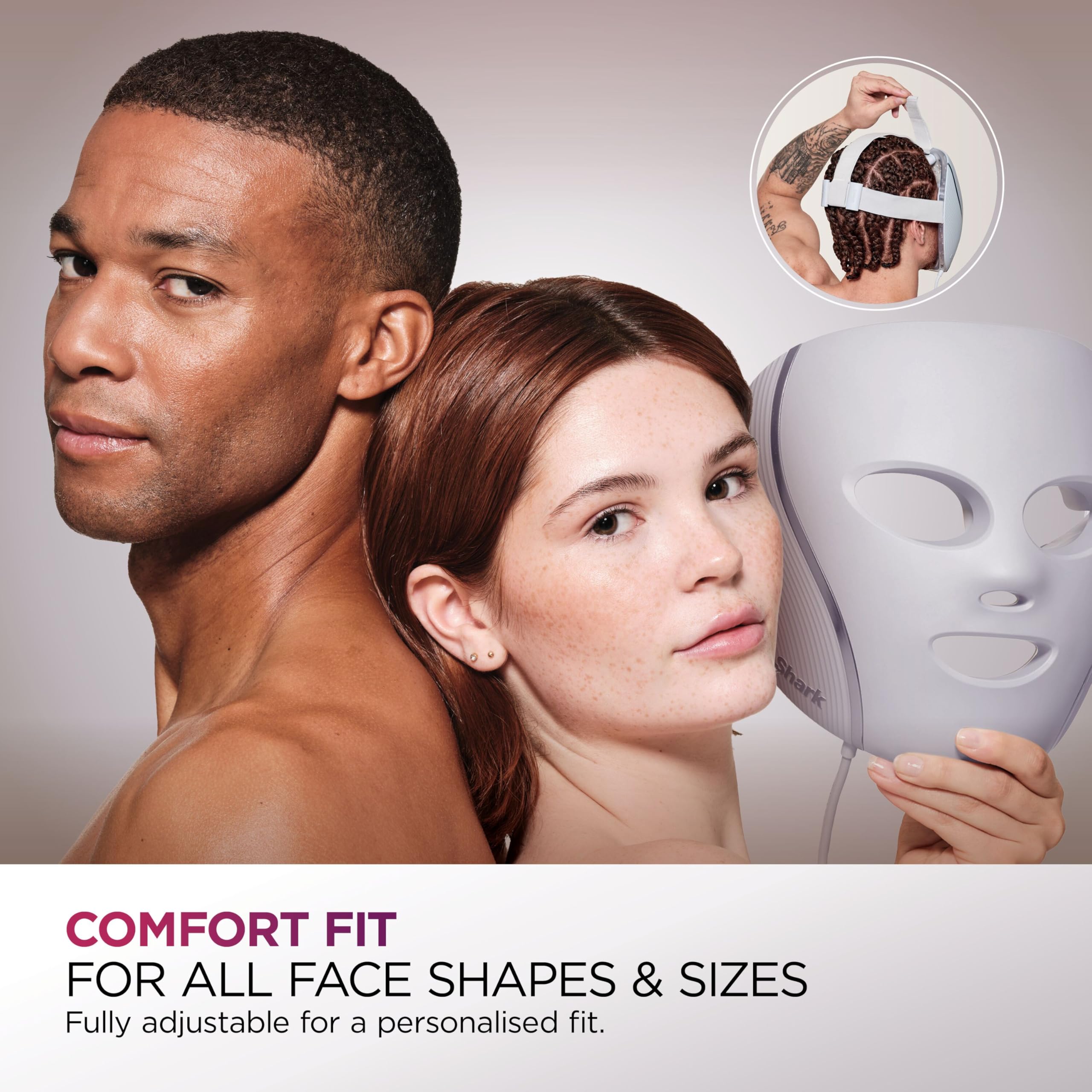 Shark CryoGlow LED Face Mask with Under-Eye Cooling, Anti-Ageing & Blemish Repair, Red & Blue LED, Infrared Light Therapy, USB-C, Remote Control, Storage Bag, Adjustable Straps