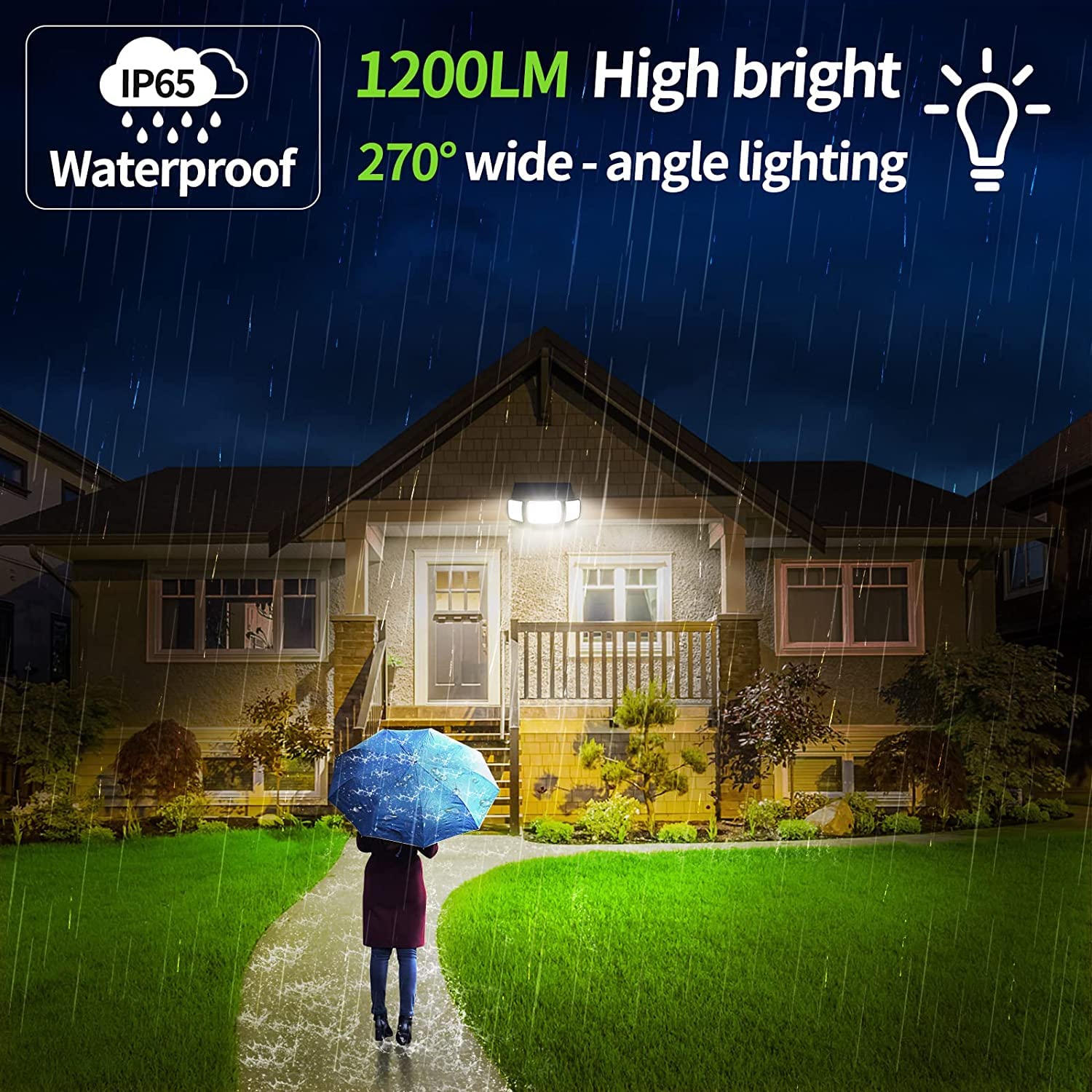 intelamp Solar Security Light Outdoor Motion Sensor 6000mAh Battery 270° 3 Modes Wall Lights Solar Flood Lights with Sensor Lights Garden for Gifts Front Door Garden Fence