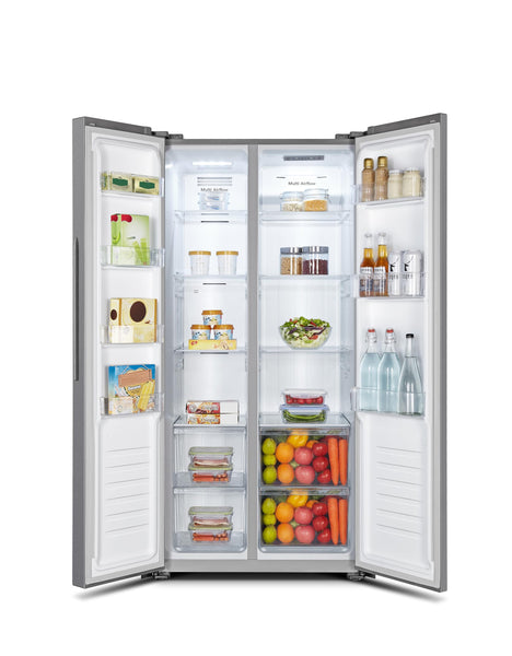 Fridgemaster MS83430EB Freestanding Slim American Side by side Door Fridge Freezer 441L, Total No Frost, Inverter compressor, Black, 83.2x178.0cm, Energy Rating E