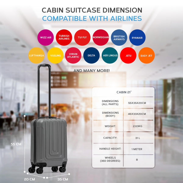 Flight Knight Premium Lightweight Suitcase - Built-in TSA Lock - 8 Spinner Wheels - ABS Hard Shell Check in Highly Durable Luggage - Medium - 67x45x26cm