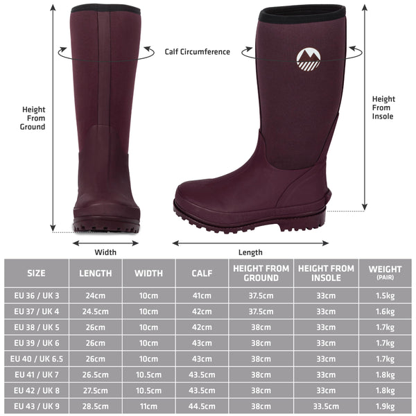 Lakeland Active Women's Rydal Neoprene Insulated Rubber Mucker & Yard Wellington Boots Warm Lined Fully Knee High Waterproof Wellies in Black, Moss Green, Navy Blue & Plum