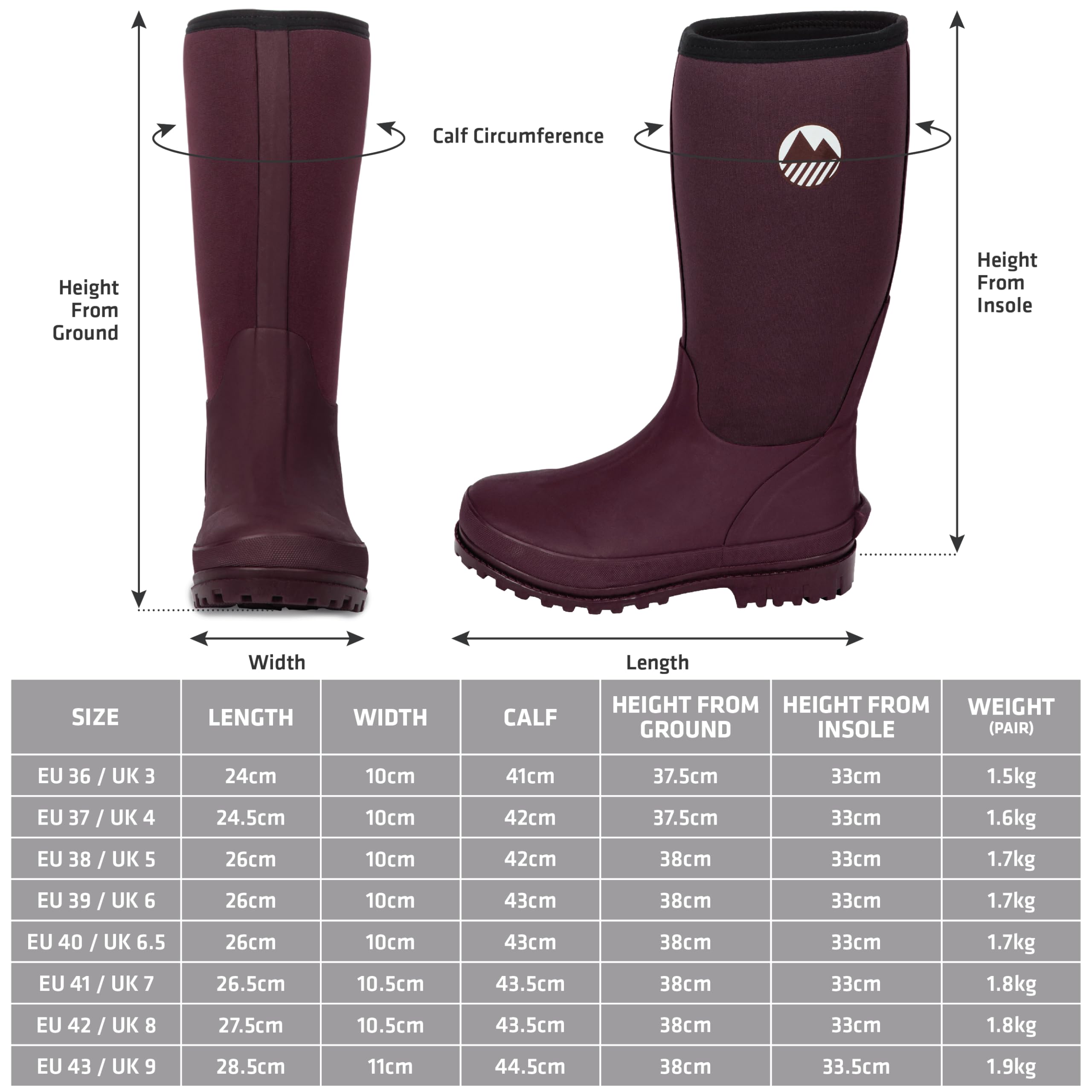 Lakeland Active Women's Rydal Neoprene Insulated Rubber Mucker & Yard Wellington Boots Warm Lined Fully Knee High Waterproof Wellies in Black, Moss Green, Navy Blue & Plum