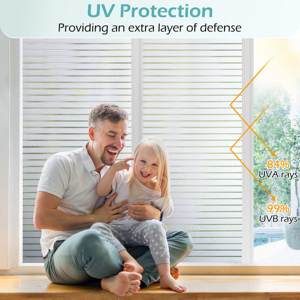 DOWELL Window Film Privacy Film for Glass Windows 90x400cm, Frosted Stripe Pattern Sticker Static Cling, Opaque Self Adhesive Glass Vinyl Decorative