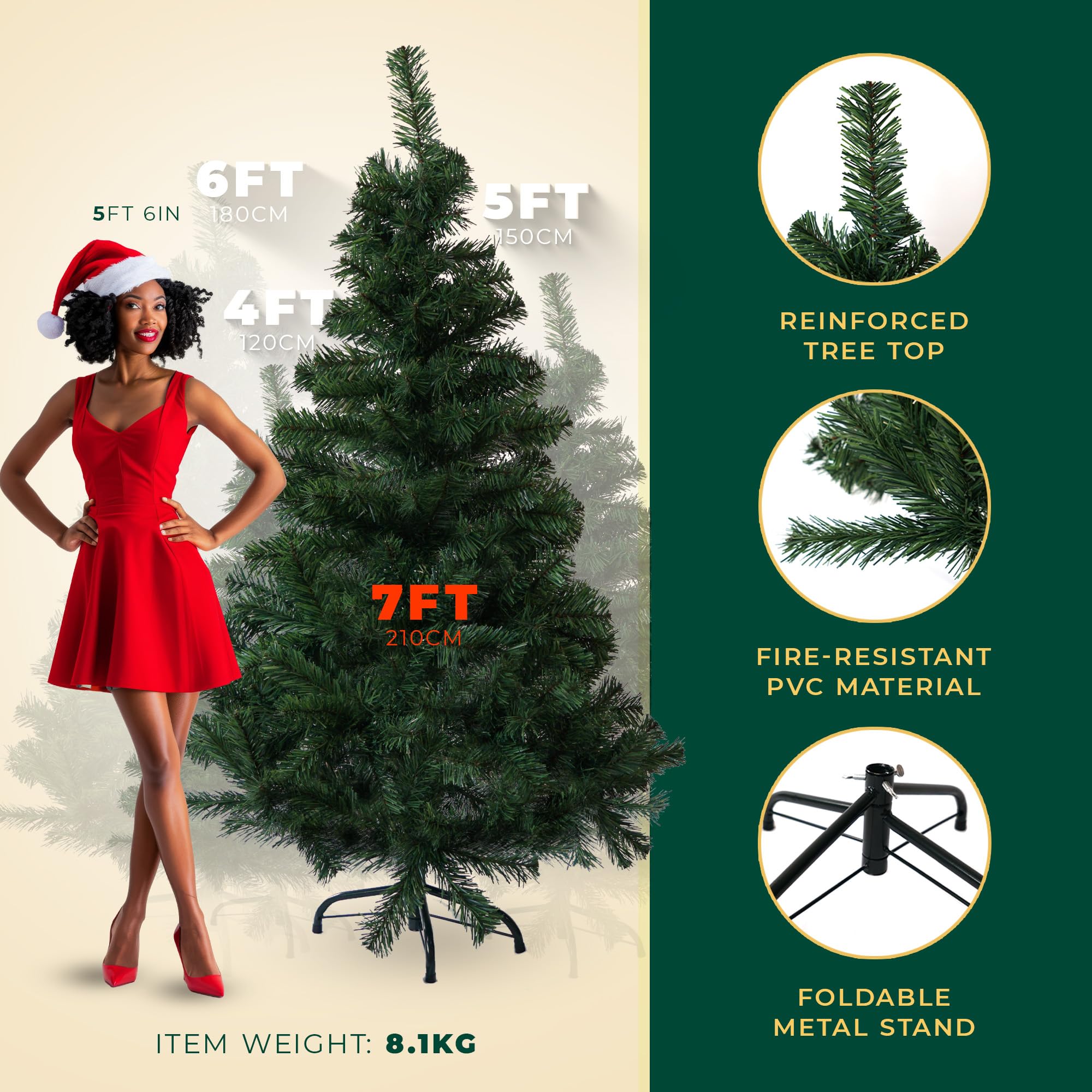 Artificial Christmas Tree 6FT – 700 Tips Full & Realistic Green Xmas Tree with PVC Branches, Metal Stand – Easy Setup 6 Foot Christmas Tree for Living Rooms