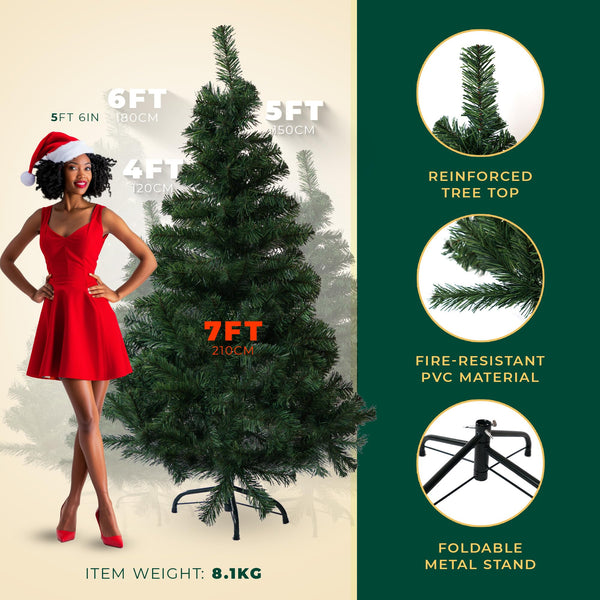 Artificial Christmas Tree 6FT – 700 Tips Full & Realistic Green Xmas Tree with PVC Branches, Metal Stand – Easy Setup 6 Foot Christmas Tree for Living Rooms