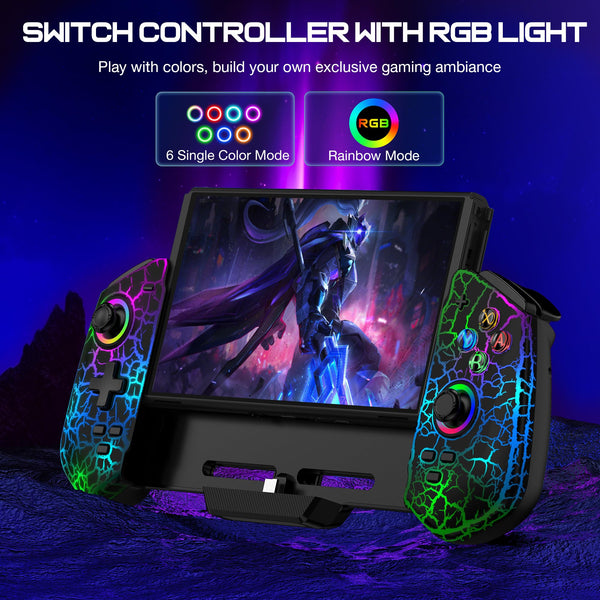 HELLCOOL Switch Pro Controller for Switch/OLED,Switch Controller for Handheld Grip with Hall Effect Joystick,One-Piece Switch Joycon with Turbo/Programmable/6-Axis/Vibration/RGB/4 Card Slot(Black)