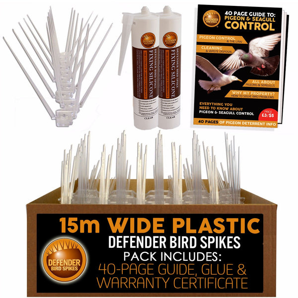 Defender Bird Spikes | Wide Plastic | Glue | Guide | 15 Metre | Various Size Packs