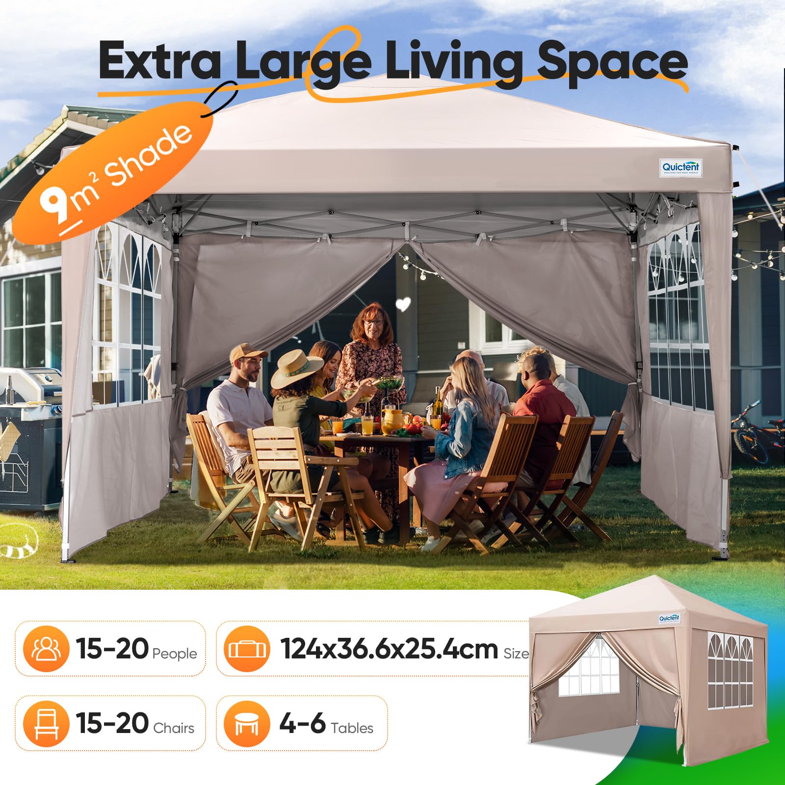 Quictent Pop Up Canopy Gazebo with Removable Sidewalls, Adjustable Height Event Shelter, 3x3m (10x10ft) Portable Tent for Garden Party, Camping, White