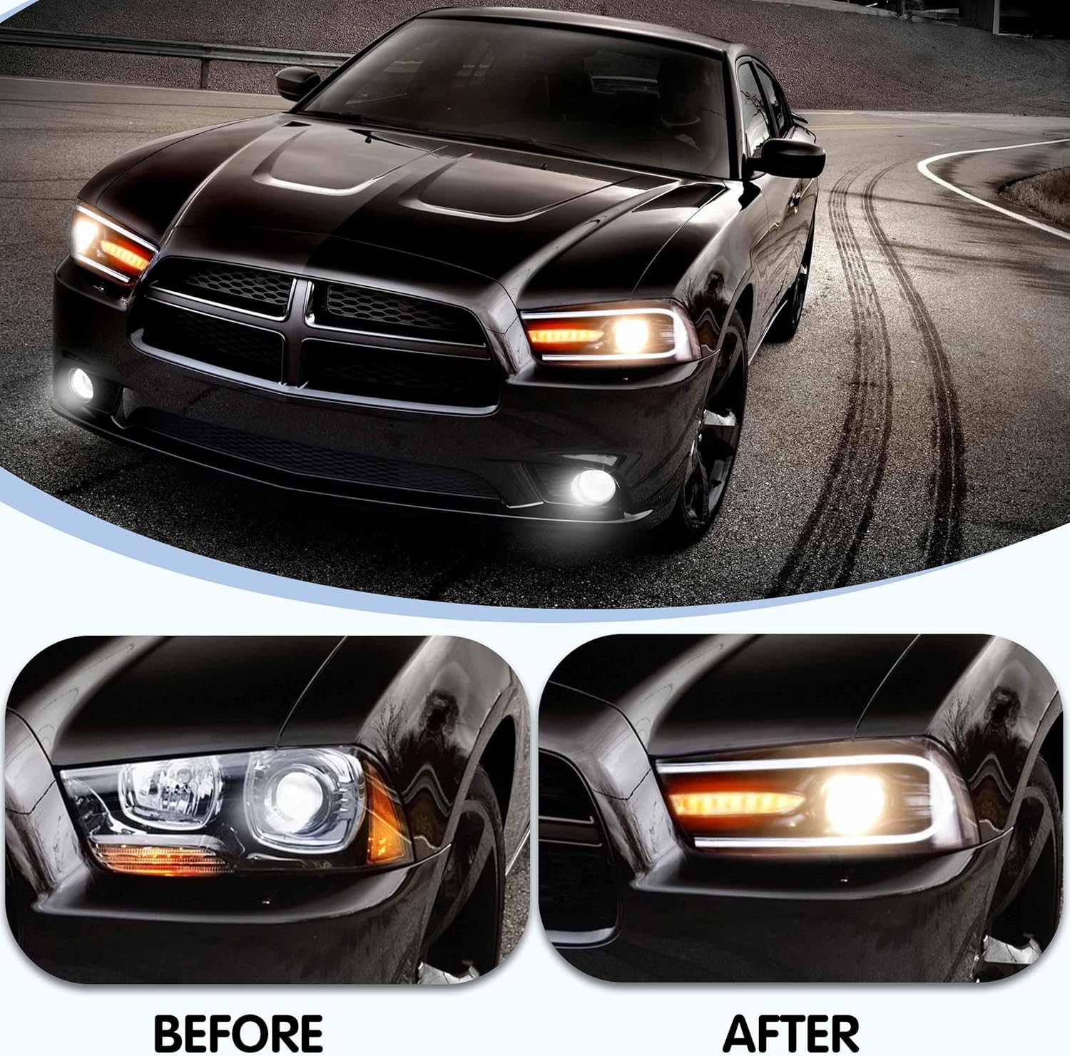 VLAND 2011-2014 Dodge Charger LED Headlights with Dual Beam Sequential Turn Signals (Not Fit Dodge Charger SE 2012)