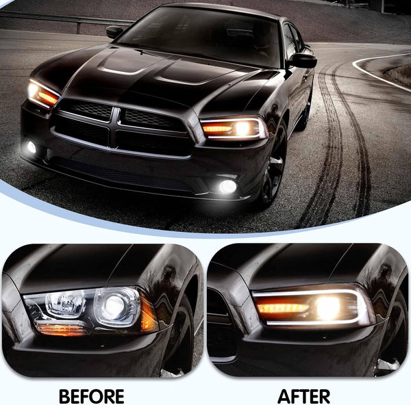 VLAND 2011-2014 Dodge Charger LED Headlights with Dual Beam Sequential Turn Signals (Not Fit Dodge Charger SE 2012)