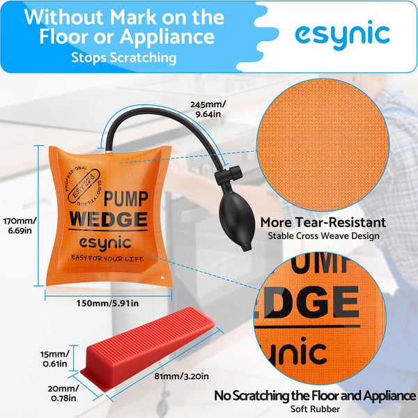eSynic 3Pack Air Wedge Pump up Bag Inflatable Wedge Winbags Smooth TPU Air Bags for Lifting Door Air Wedge Door Lifter Pump Load-Bearing 297 Pounds/134KG with 4 Plastic Wedges-Blue